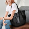 d927be30c312e43d Large Capacity Retro Tote Bag, Soft PU Leather Shoulder Bag, Stitching Handbag For Work Travel Shopping