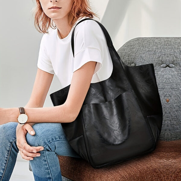 d927be30c312e43d Large Capacity Retro Tote Bag, Soft PU Leather Shoulder Bag, Stitching Handbag For Work Travel Shopping