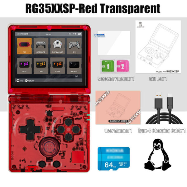 ANBERNIC NEW RG35XXSP Retro Game With 64G TF Card Portable Gaming Console 3.5 Inch IPS Screen 3300mAh Battery HDMI-Out