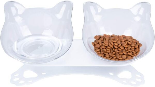 d93e6b0519bcc876 Anti Vomiting Cat Bowls - Elevated Tilted 15° Cat Food Bowl, Raised Plastic Cat Dishes with Non-Slip Rubber Base Stand Kitty Bowl for Cats (White)