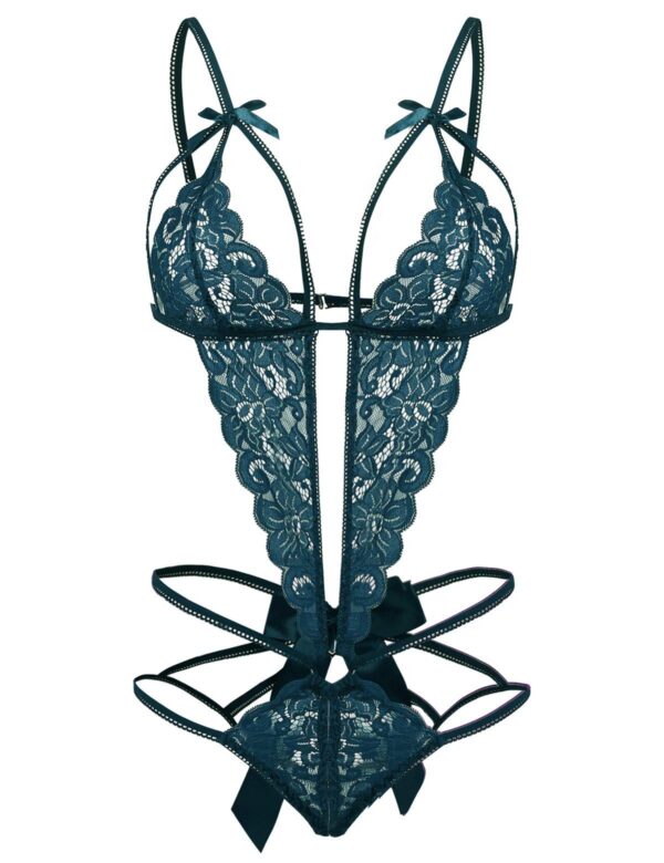 Donnalla Women's Deep V Lace Teddy One Piece Cutout Strappy Lingerie