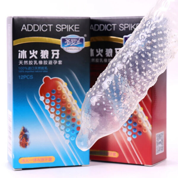 12PCS Erotic Condoms Ice and Hot Feeling Big Particles Spikes Condom G Point Stimulation Sexshop Contraception for Men Sex Toys