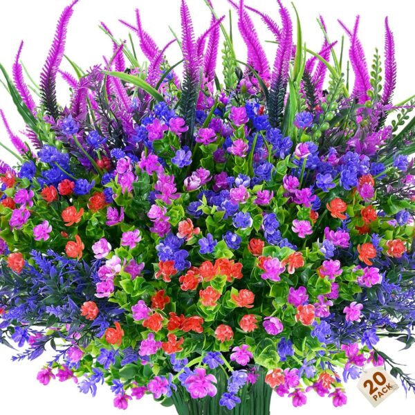 Artificial Plants Outdoor, 24PCS Lavender Artificial Flowers, UV Resistant Fake Flowers, Faux Flowers for Outdoor Planters for Home Garden Outside Porch Decor