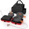 d963eadab202233a Hisencn Portable Camping Stove, 2 Burner Foldable Camp Stove, 20000 BTU Folding Gas Stove, Portable Propane Stove with Carry Bag, Adjustable Burners & Piezo Ignition, Includes Frying Pan, Kettle, Pot
