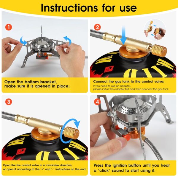 d96f91a568ae8619 SWAWIS 3500W/6800W Windschutz Campingkocher Piezozündung Faltbarer Gaskocher Gasbrenner Camping Stove mit Adapter, Camping Kocher für Hiking Camping Picknick Trekking Outdoor Wandern