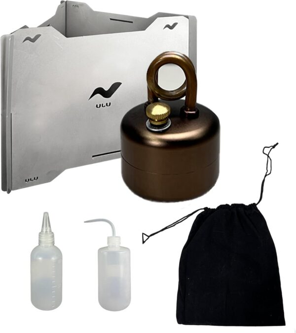 d981de4a2ff84b53 Portable Alcohol Camping Stove Set with Windscreen, Storage Bag, 2 Liquid Bottles,Stable Support Wind-Resistance Camp Stove for Outdoor Camping Hiking Cooking, Brown (Brown-2)