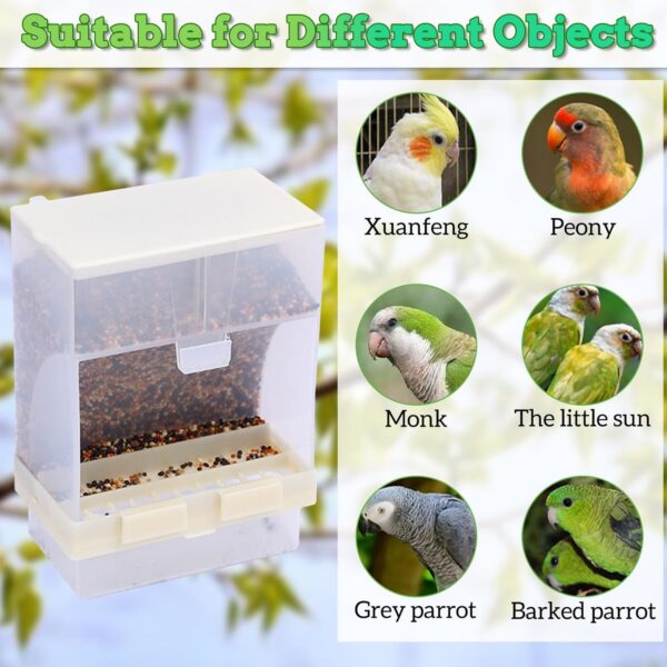 d99d4c4989f093ec PINVNBY No-Mess Bird Feeder Parrot Automatic Feeder Seed Food Container Perch Cage Accessories for Budgerigar Canary Cockatiel Finch Parakeet Green Cheek Conures Parrotlets Lovebirds