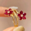 d9a8b64dedbdefb6 Vintage Delicate Floral Ruby Female Stamp Temperament Inlaid Full Of Diamond Opening Ring Party Birthday Gift