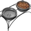 Y YHY Ceramic Raised Pet Bowls 12 oz Capacity 2.75” Height Sturdy Metal Stand, Grey
