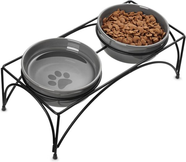 Y YHY Ceramic Raised Pet Bowls 12 oz Capacity 2.75” Height Sturdy Metal Stand, Grey