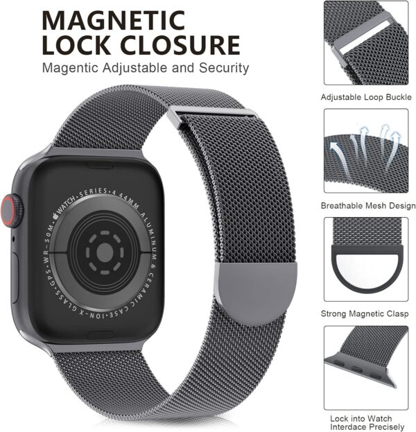 d9da5608b4243f65 OULUOQI Compatible with Apple Watch Band Series 9, Ultra/Ultra 2, SE 8 7 6 5 4 3 2 1 38mm 40mm 41mm 42mm 44mm 45mm 49mm Women and Men, Stainless Steel Milanese Loop Magnetic Clasp Replacement for