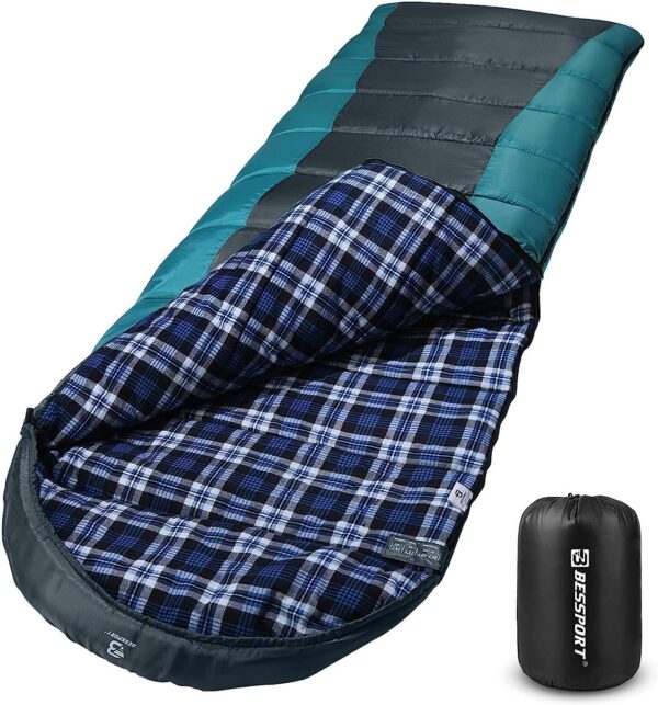 d9dc66bcf24c599b Bessport Schlafsack Flannel für Camping 3-4 Jahreszeiten - 10 °C-20°C | Winter Schlafsack Leichtgewichtig, Wasserdicht und Warm für Erwachsene und Kinder,Rucksackreisen,Camping, Wandern und Reisen