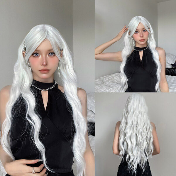 d9e722a96e2f6c29 Long Water Wave with Bangs White Colorful Cosplay Silky Wig for Women Daily Party Natural Soft Synthetic Hair Heat Resistant