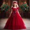 d9ff5fa559f74477 Elegant Teen Girls Birthday Party Princess Lace Appliques Bridesmaid Flower Dress for Wedding Kids Formal Prom Long Gown