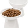 da0d2afcb779c815 2 Extra Wide Raised Cat Food Bowl, Elevated Anti-Vomiting Cat Feeder Whisker Stress-Free Dog Two Bowls Ceramic Cat Feeding Bowls White