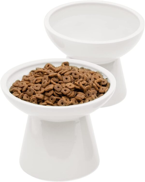 da0d2afcb779c815 2 Extra Wide Raised Cat Food Bowl, Elevated Anti-Vomiting Cat Feeder Whisker Stress-Free Dog Two Bowls Ceramic Cat Feeding Bowls White