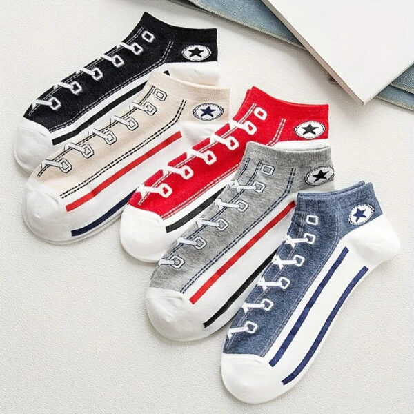 5 Pairs Personality Trendy Men's Shallow Mouth Low Cut Short Tube Cotton Thin Non-slip Boat Socks Sports