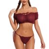 Avidlove Bra and Panty Ruffle Lingerie Set Mesh Babydoll Chemise