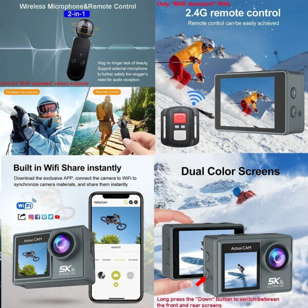 da1f273bf4ca16d9 5K 4K60FPS Action Camera Dual IPS Touch LCD EIS 170° DVR 30M Waterproof 5X Zoom Sport Camera With Wireless Mic & Pre Recording