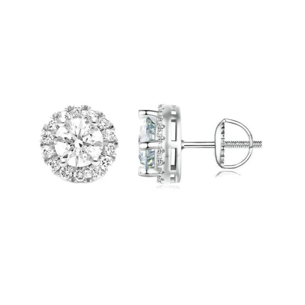 BAMOER Exquisite Halo Stud Earrings 925 Sterling Silver Moissanite Earrings for Women Engagement Wedding Fine Jewelry Gift
