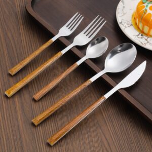 da64f0894da850fe 30pcs Stainless Steel Imitation Wooden Handle Cutlery Set Dinnerware Clamp Western Tableware Knife Fork Tea Spoon