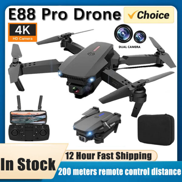 da77c6e858341433 New E88Pro Drone 4K Professinal With 1080P Wide Angle Dual HD Camera Foldable RC Helicopter WIFI FPV Height Hold Apron Sell