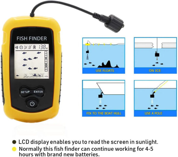 da89a475a397af24 Alarm 100M Portable Sonar Fish Finders 45 degrees Sonar Coverage Echo Sounder Alarm Transducer Lake Sea Fishing