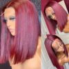 1B/99J Bury Short Straight Bob Brazilian Front Human Pre Plucked T Part Lace Wigs Remy Hair