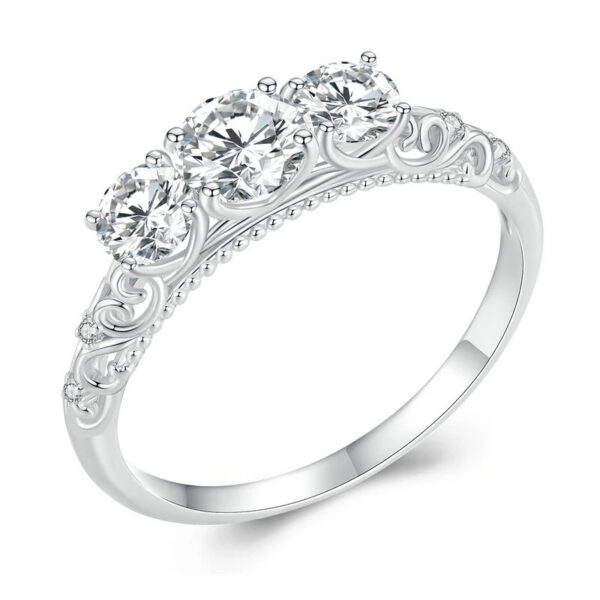 BAMOER 1.1CTTW Round Moissanite Ring for Women, White Gold Plated D Color VVS1 Lab Diamond 925 Sterling Silver Engagement Ring