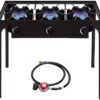 Bonnlo 3 Burner Outdoor Portable Propane Stove Gas Cooker, Heavy Duty Iron Cast Patio Burner with Detachable Stand Legs for Camp Cooking (3-Burner 225,000-BTU)