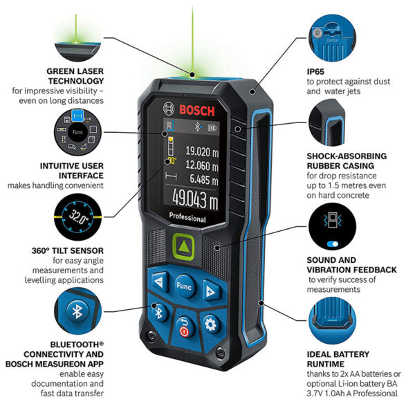 daf3124a102daec5 Bosch Professional Measure Instrument GLM 50-27 CG 50M Green Laser Rangefinder IP65 Bluetooth Electronic Measuring Rule