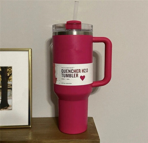 US STOCK 40oz Quencher Tumblers Pink Co-Branded Cosmo Black Chroma Flamingo Stainless Steel Valentines Day Gift Cups with Silicone handle Lid And Straw Car mugs
