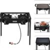 Bonnlo 3 Burner Outdoor Portable Propane Stove Gas Cooker, Heavy Duty Iron Cast Patio Burner with Detachable Stand Legs for Camp Cooking (3-Burner 225,000-BTU)