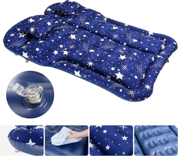 SUV Air Mattress Camping Bed Cushion Pillow, Inflatable, Car Portable Bed Back Seat (Starry Blue)