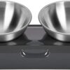 Raised Cat Bowl with Stainless Steel, Non-Slip Silicone Mat & Raised Cat Feeder with 15° & 0° Tilting Neck Protective Bowl for Pets, Cats Food and Water Feeding
