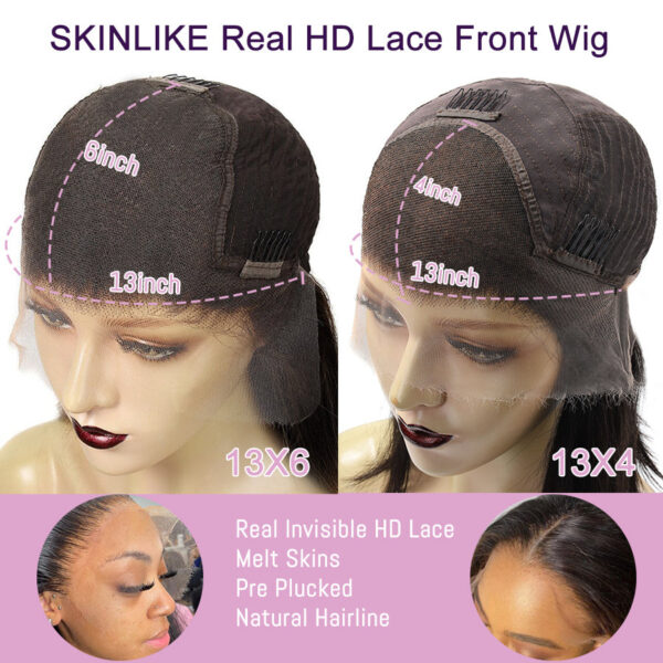 db4eac6c211b0860 WOW ANGEL 250% 13x6 Wigs Straight Invisible Melt Skin HD Lace Front Human Hair Wig