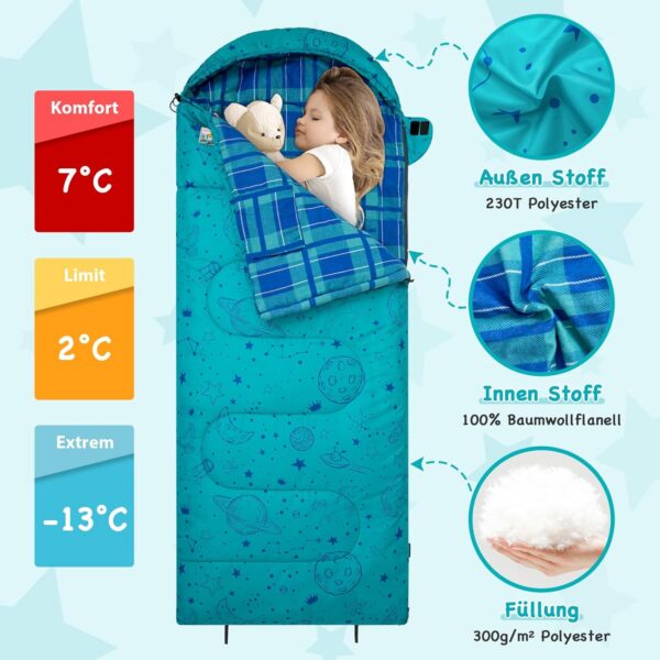 db4f37bfb7741e64 KingCamp Kinderschlafsack Schlafsack Winter Warmer Deckenschlafsack 3-4 Jahreszeiten für Kinder beim Camping Trekking 170 x 70 cm Komfort: 7°C 1.4 KG