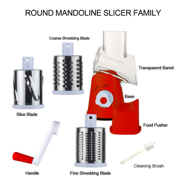 Rotary Cheese Grater Shredder Chopper Round Tumbling Box Mandoline Slicer Nut Gr
