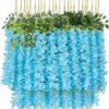 U'Artlines 12 Pack (Total 43.2 Feet) Artificial Fake Wisteria Vine Rattan Hanging Garland Silk Flowers String Home Party Wedding Decor (12, Pink)