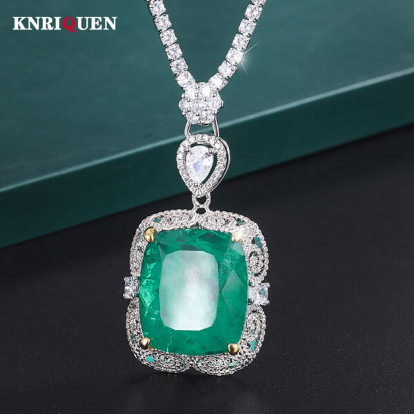 db615aecf15deeb2 Vintage 20*23mm Emerald Pendant Tennis Chain Necklace for Women Lab Diamond tail Party Fine Jewelry Accessories Gift
