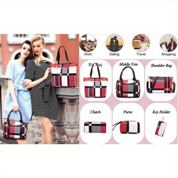 db7355b2b5900c80 6-Pcs Womens Handbags Tote Bags Shoulder Bag Leather Purses Satchel Bag Top-Handle Handbag Crossbody Bag Wallet Clutch