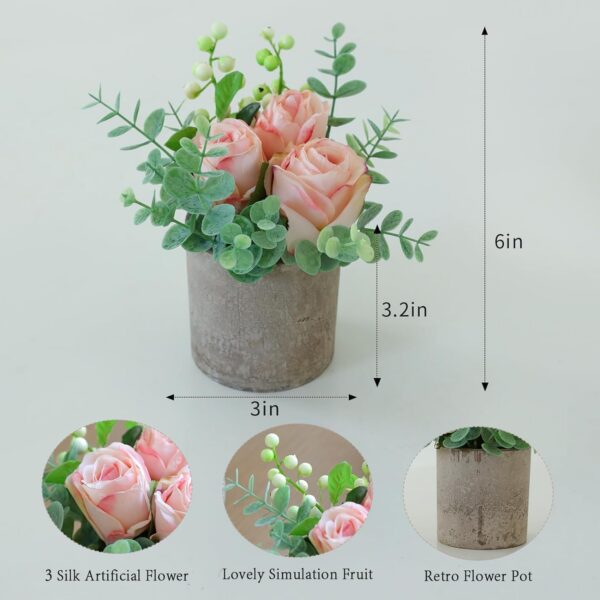 Artificial Flowers Kit with Pot, Combination of Fake Silk Orange Roses and Greenery,Small Plant Potted Decor for Offices,Bookshelf,Bedroom, Living Room,Party,Wedding Decorations…