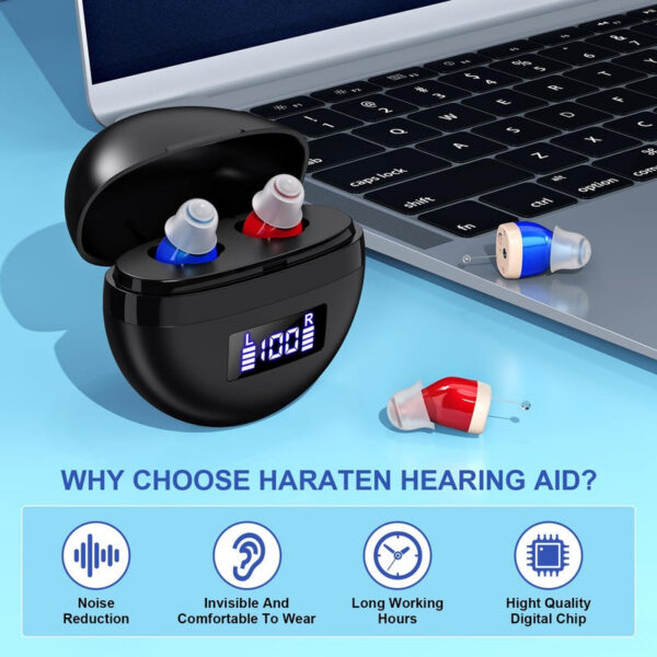 aid Seniors, rechargeable in-ear aids, sound controller for adults hearing loss, Hearing Aid with Charging Case