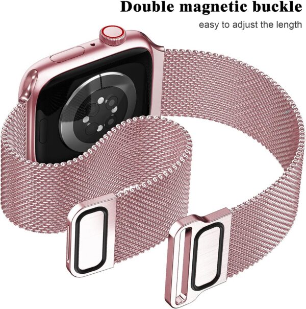 Geoumy Metal Magnetic Bands Compatible for Apple Watch Band 41mm with Case, Stainless Steel Milanese Mesh Loop Replacement Strap Compatible with iWatch Series 8/7/6/5/4/3/2/1 SE Women Men,Brown Gold