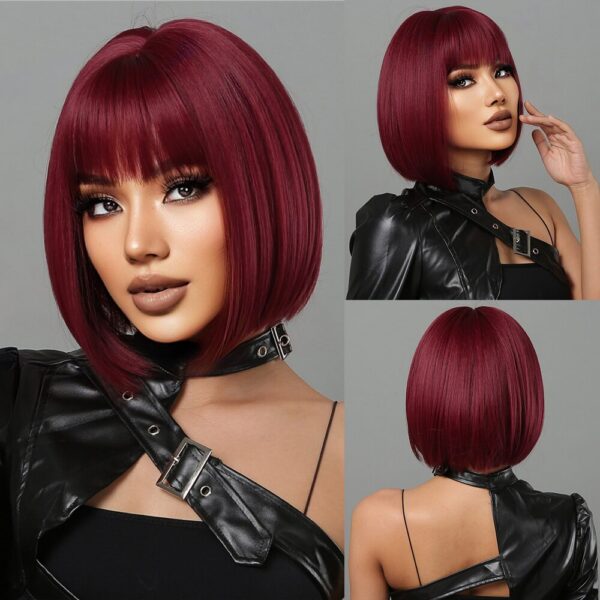dbaedf4eb2de1999 Short Wine Red For Women Bury Bob Wigs With Thick Bangs Heat Resistant Synthetic Wig