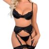 SOLY HUX Womens Sexy Lingeries Exotic Garter Belt Set Floral Lace Bra and Panty 4 Pieces