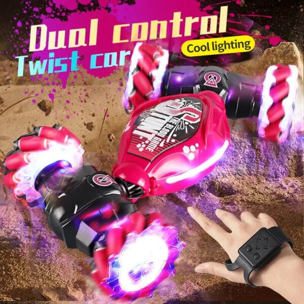 dbc29a753719f4c7 4WD 1:16 Stunt RC With LED Light Gesture Induction Deformation Twist Climbing Radio Controlled Car Electronic Toys for Kids