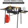 Bonnlo Single Burner Gas Stove Propane Stove, 100,000 BTU High Power Portable Outdoor Camp Cooker Stove with 20 PSI Regulator, Adjustable Height & Side Shelf for Backyard, Camping, Tailgating