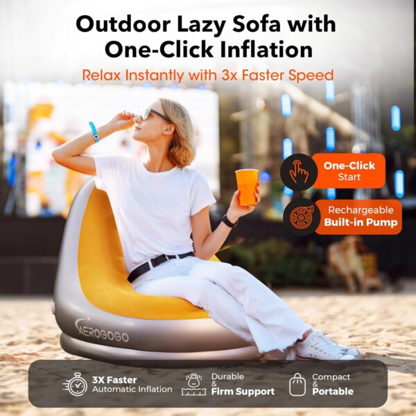 dbe8fc370833caeb Inflatable Couch Built in Rechargeable Pump, 3kPa High-Pressure Lounge Chair, Inflatable Bean Bag Chair for Indoor Office Outdoor Camping