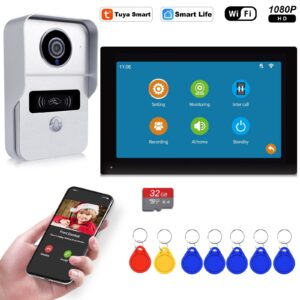 dbebb4a86a38174d Wireless Wifi Video Doorbell System, 1080P Doorphone Door Camera, 7 Inch Touch Screen, Video Intercom 32GB SD card for Home